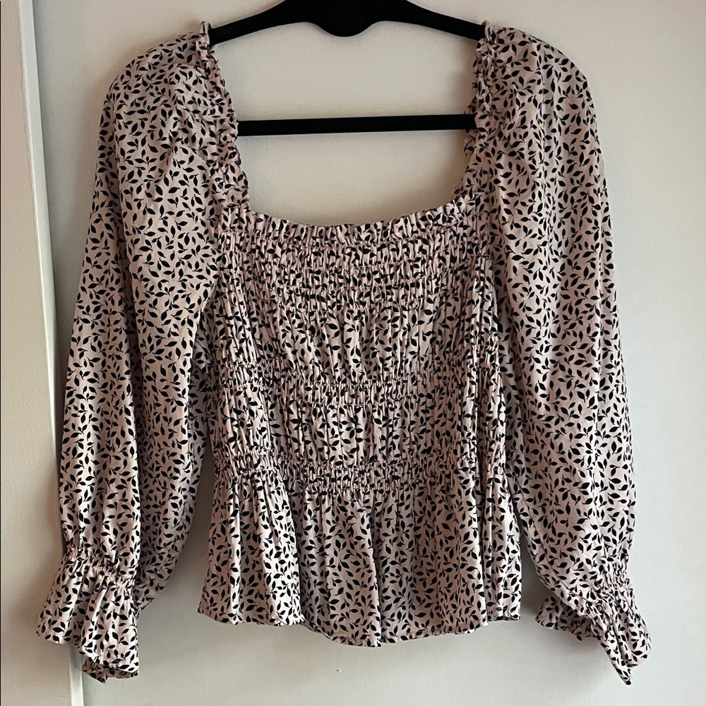 Who What Wear Black and Pink Patterned  Ruched Blouse Size S